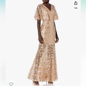 Dress the population Lourdes flutter sleeve sequin lace long gown